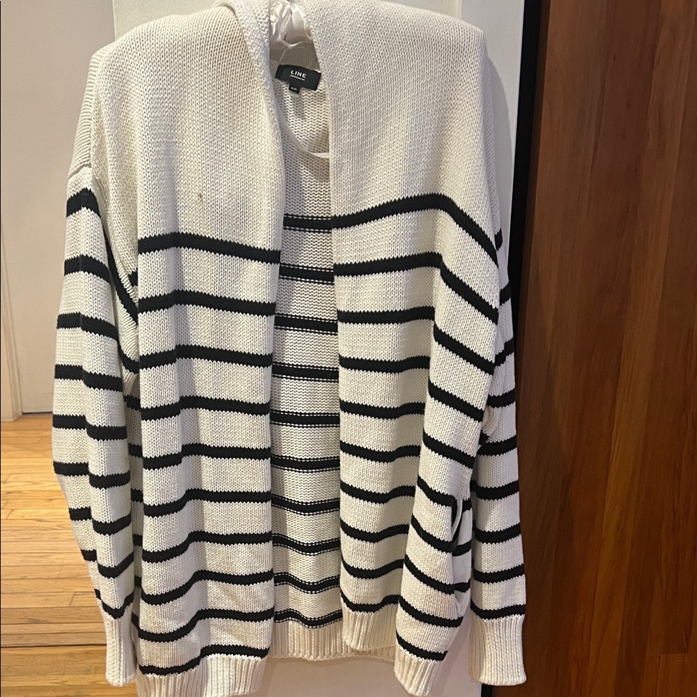 LINE Women's Striped Cardigan - Black and White.   Open front. Size small.